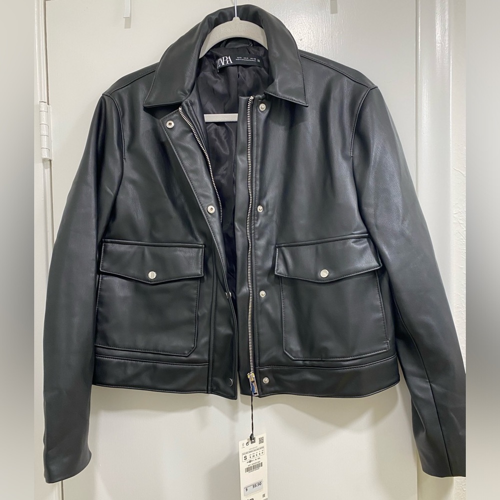 Zara faux leather black jacket, NWT, never worn!
